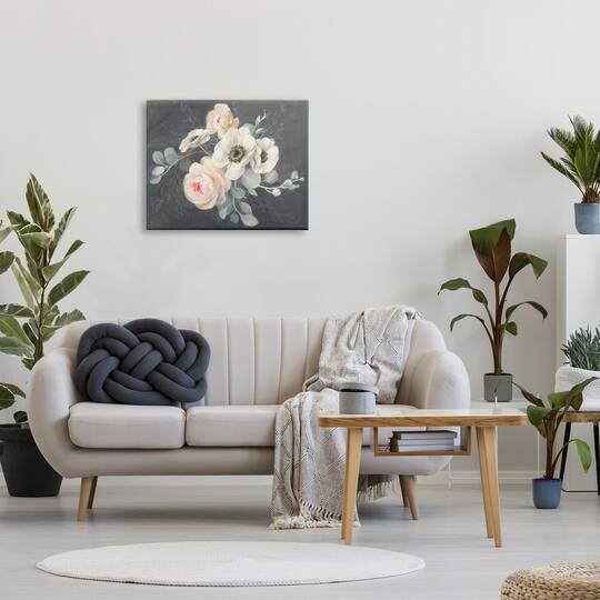 Stupell Industries Rose Anemones Flowers Chalk Pink Black Design Canvas Wall Art